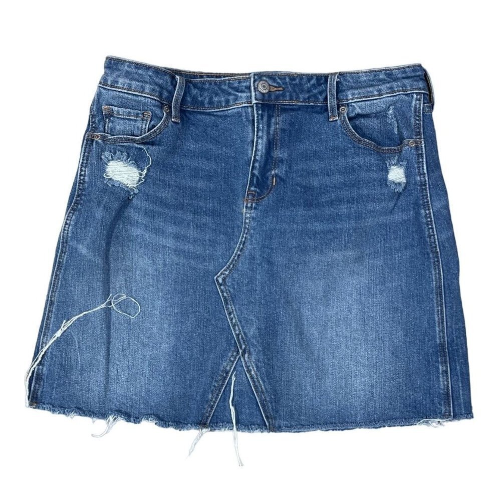 Old Navy Women's Denim Jean Mini Skirt Medium Wash Raw Hem Size 10